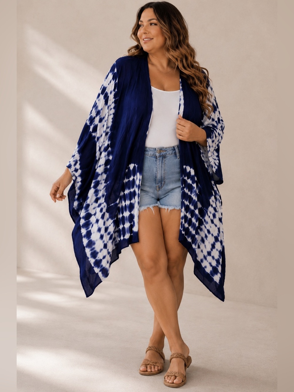 Janette Plus Tie Dye Kimono Cardigan 2X Boho Open Front Duster